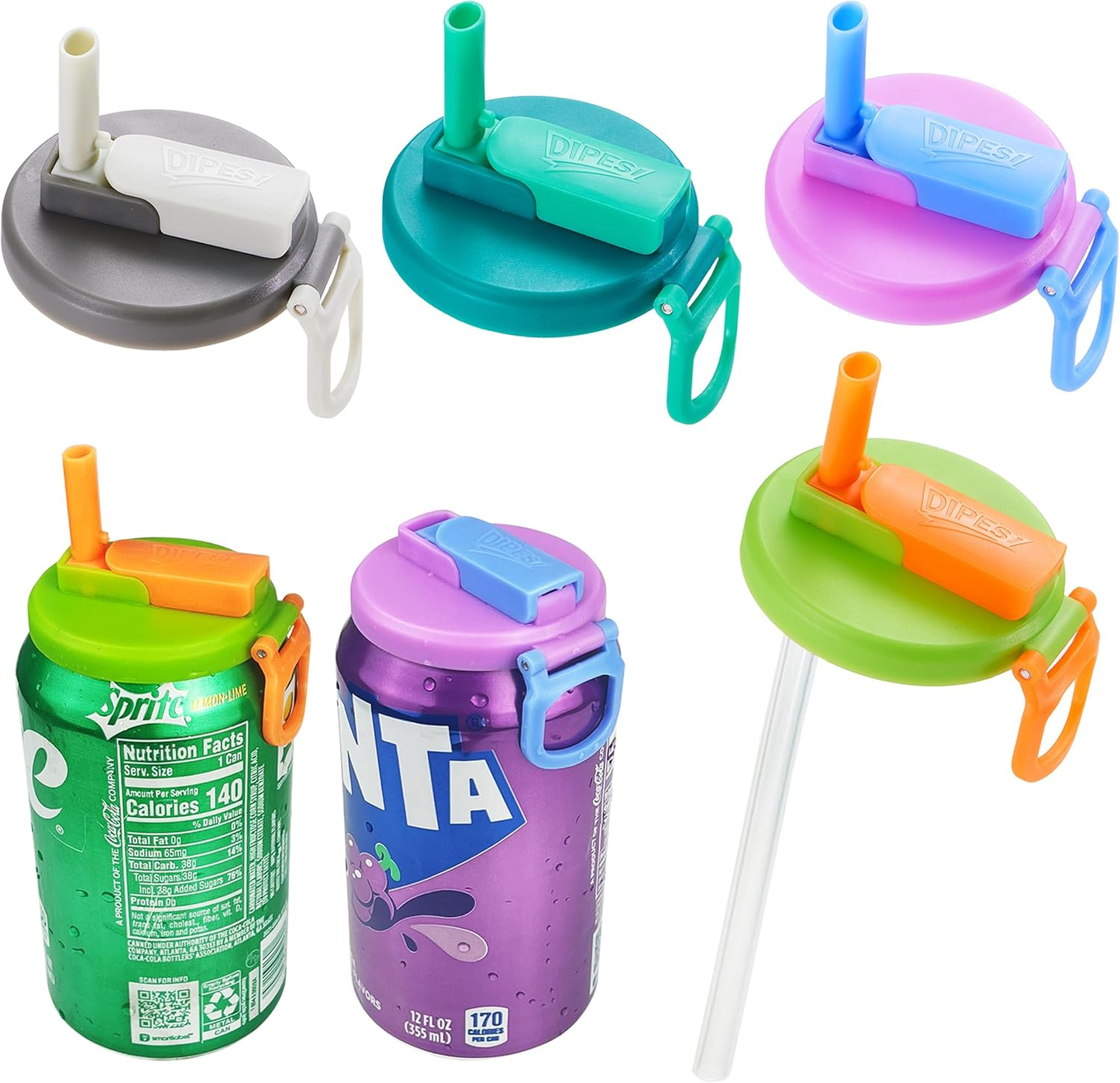 2-pack 4 Color Soda Can Lids with straw,Silicone Straws Soda Can Covers,straw soda can lid,BPA-Free, Reusable for can covers for soda, Beverage, Juice,Seltzer(Colour mixture)