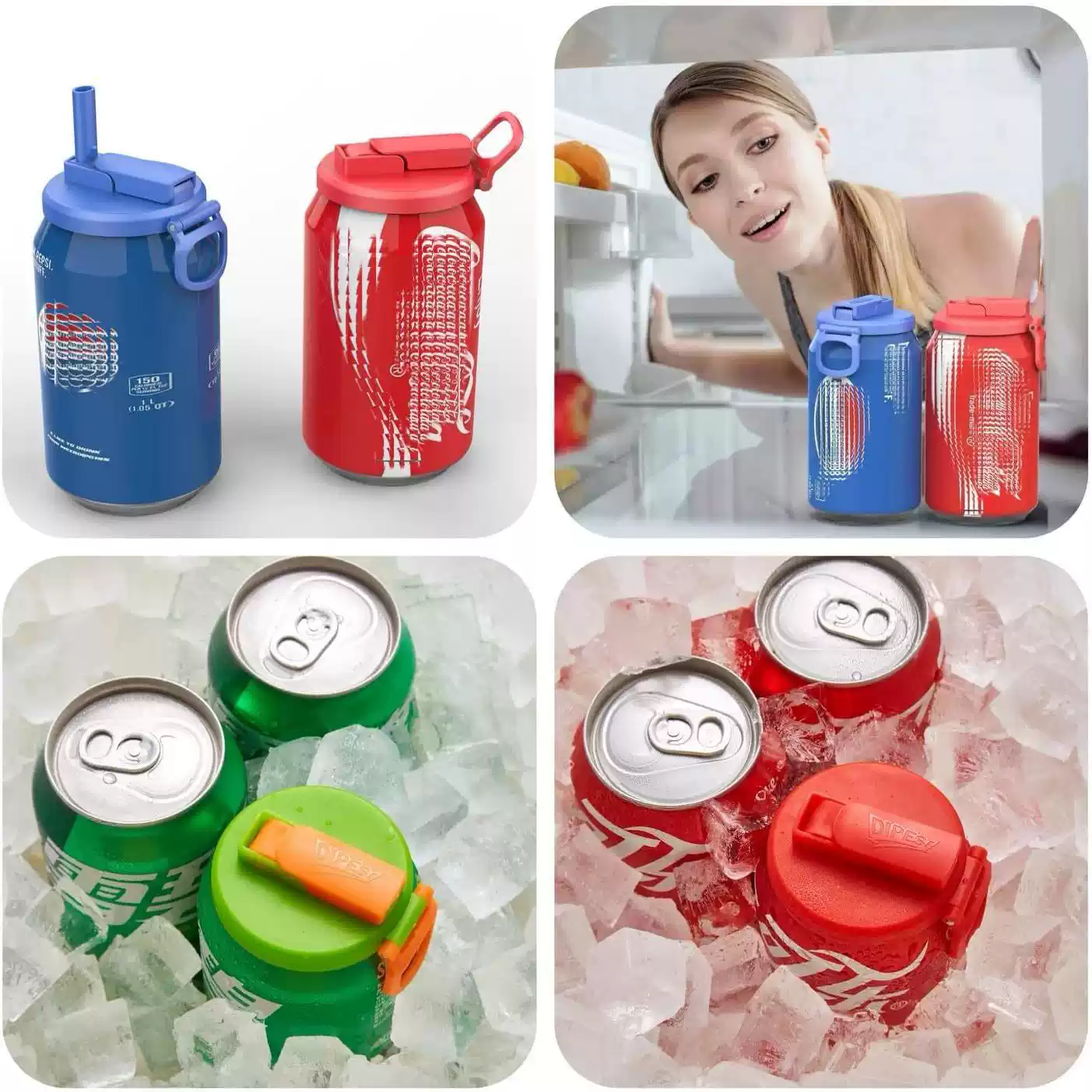 2-pack 4 Color Soda Can Lids with straw,Silicone Straws Soda Can Covers,straw soda can lid,BPA-Free, Reusable for can covers for soda, Beverage, Juice,Seltzer(Colour mixture)